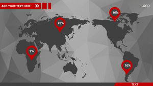 Mapa świata PPT w kolorze szarym czerwonym kolorem