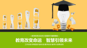 Green light bulb doctor hat bookshelf background education training PPT template
