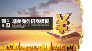 Ręka trzyma renminbi symbol finansowy PPT szablon