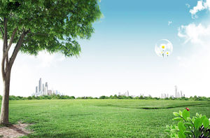 Lawn tree city building PPT background picture