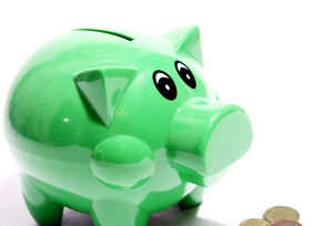 Money Coins near Piggy Bank powerpoint template