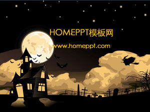 夜空中飞翔的女巫卡通PPT背景图片