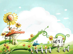 Painted grüne Pflanze Cartoon PPT Hintergrundbild