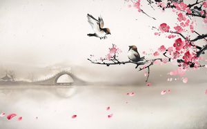 Peach Blossom Bird Arch Classical PPT Picture