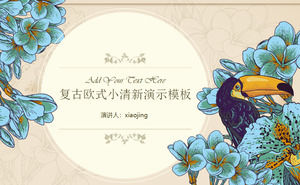 꽃 무늬 앵무새 배경에 대한 복고풍 인쇄 스타일 PPT 템플릿