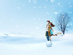 Romantic couple PPT background in the snow