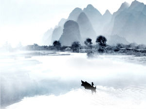 Two blue gray Chinese winds PPT background picture
