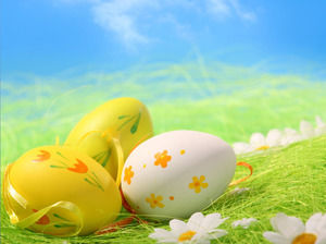 Two cute colored eggs PPT background pictures