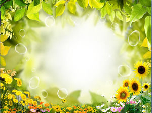 Yellow green leaf border PPT background image
