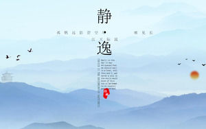 Tema tematică Zen tema PPT cu fundal albastru care curge dincolo de munte